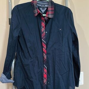 Tommy Hilfiger Blue and Red Casual Button Down Shirt